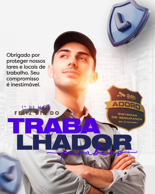 Neste 1º de Maio, celebramos quem protege, quem trabalha e quem confia.
 Por trás de cada sistema instalado, há profissionais dedicados que analisam riscos, controlam acessos, monitoram perímetros e garantem a segurança de lares, empresas e propriedades.
Mas nada disso faria sentido sem a confiança de quem escolhe a Adoro para proteger o que tem mais valor: sua família, seu patrimônio e sua tranquilidade.
Nosso respeito vai a cada trabalhador que faz a diferença — e a cada cliente que acredita no nosso compromisso.
Feliz Dia do Trabalhador.
 Seguimos juntos, lado a lado, pelo que realmente importa: segurança, responsabilidade e confiança.